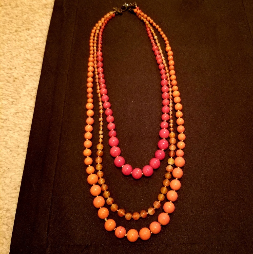 Red and orange beaded multi-strand necklace